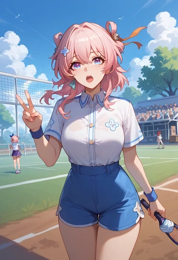 star rail,march 7th,tennis polo,skort  - AI generated anime art